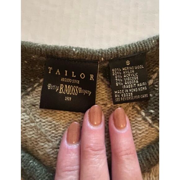 Vtg Tailor B Moss Cardigan Sz Small Green Wool Angora Argyle Preppy Academia 90s - Picture 2 of 11